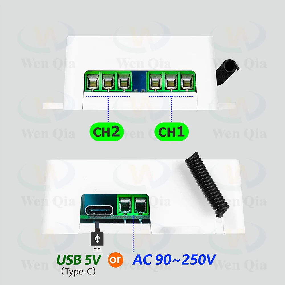 433MHz Universal Wireless Remote Control Switch 2 CH,AC 110V 220V RF Relay Receiver,for Light/Fan/Motor/Garage Door Opener etc