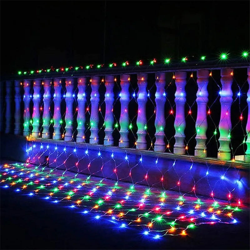 EU Plug Led Net Mesh String Lights 220V Street Garlands Christmas Decorations Outdoor New Year Wedding Party Garden Bush Decor