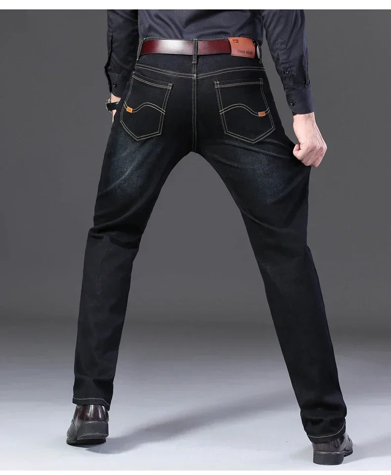 Classic Black Men's Jeans Straight Leg Baggy Plus Size Pants Wear Comfortable Dark Pants Thin Pants for Dad Gift Dad Pants - You Offer