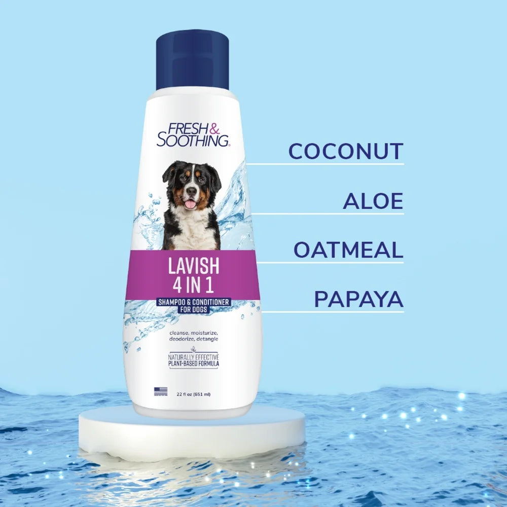 Fresh Soothing 4-in-1 Dog Shampoo Conditioner Coconut Oatmeal Wash Moisturize Deodorize Clean Biodegradable Gentle Formula Pets