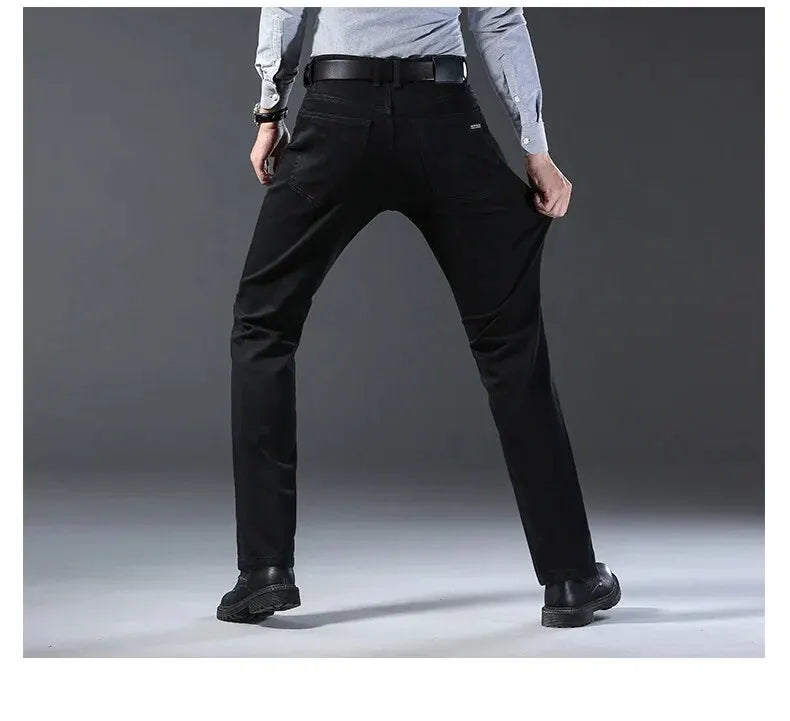 Wthinlee New Business Men's Jeans Casual Straight Stretch Fashion Classic Blue Black Work Denim Trousers Male Brand Clothing - You Offer