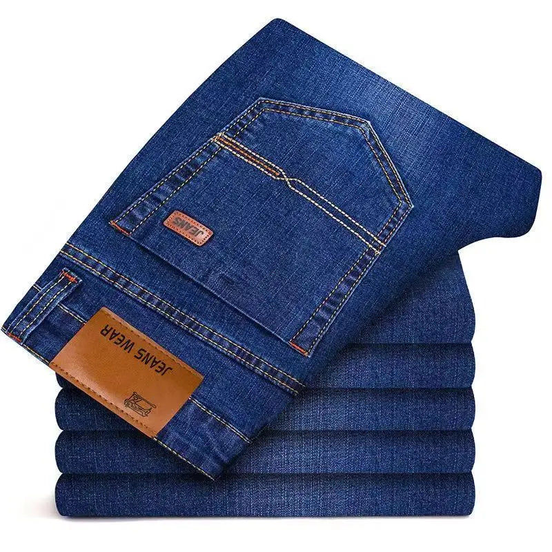 New Men Light Luxury Stretch Slim Fit Pants Comfortable Soft Business Fashion Straight Casual Denim Trousers Male Brand Clothing - You Offer