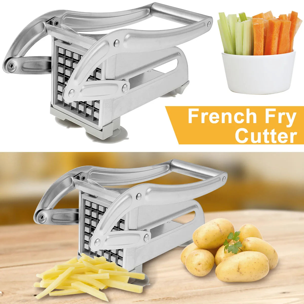 French Fry Cutter Stainless Steel Potato Chipper Blades Manual Food Slicer Dicer Multifunction Vegetable Fruit Onion Chipper - You Offer