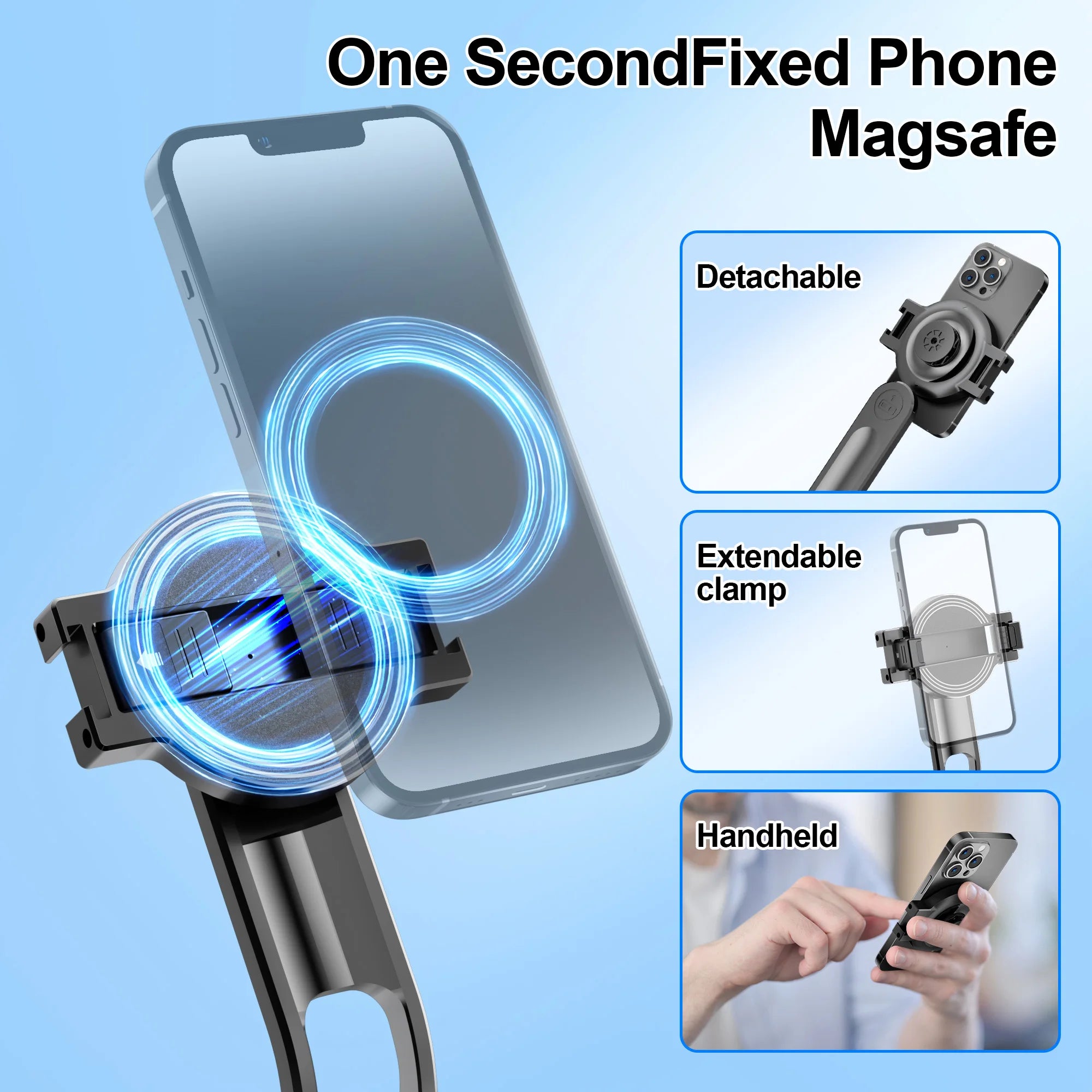 C20 Magnetic Selfie Stick Tripod for iPhone 12-16 Pro Max Travel Stand with Magsafe Phone Clamp for Android Smartphone