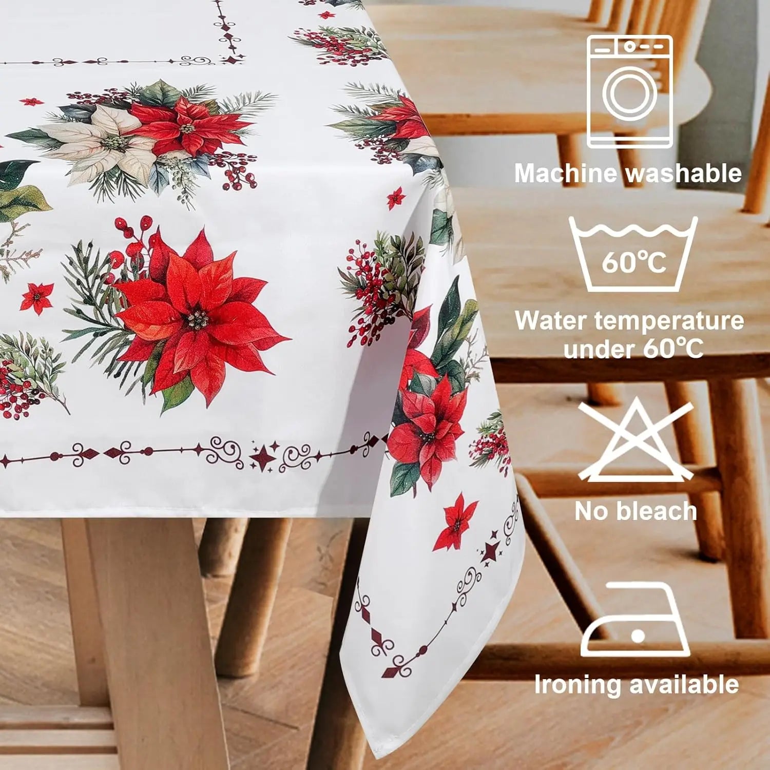 Christmas Poinsettia Waterproof Tablecloth New Year Party Decor Washable Rectangle Tablecloth Wedding Table Navidad Decorations