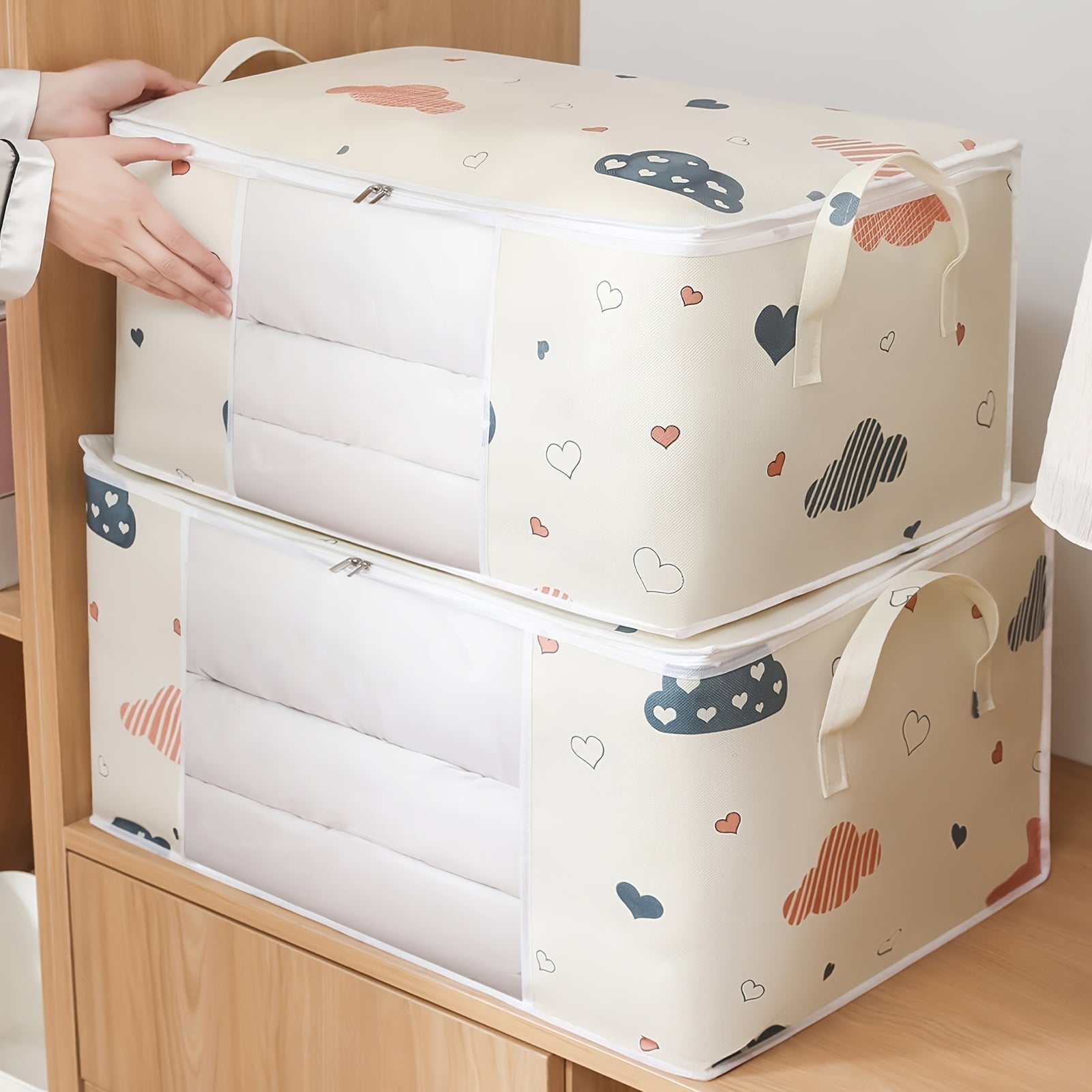 [Large Capacity Storage Bag] Large Capacity Foldable Clothes Storage Bag | Thick Fabric with Reinforced Handles, Sturdy Zipper & Transparent Window | Suitable for Quilts, Blankets, Bedding | Storage Bins, Baskets & Containers