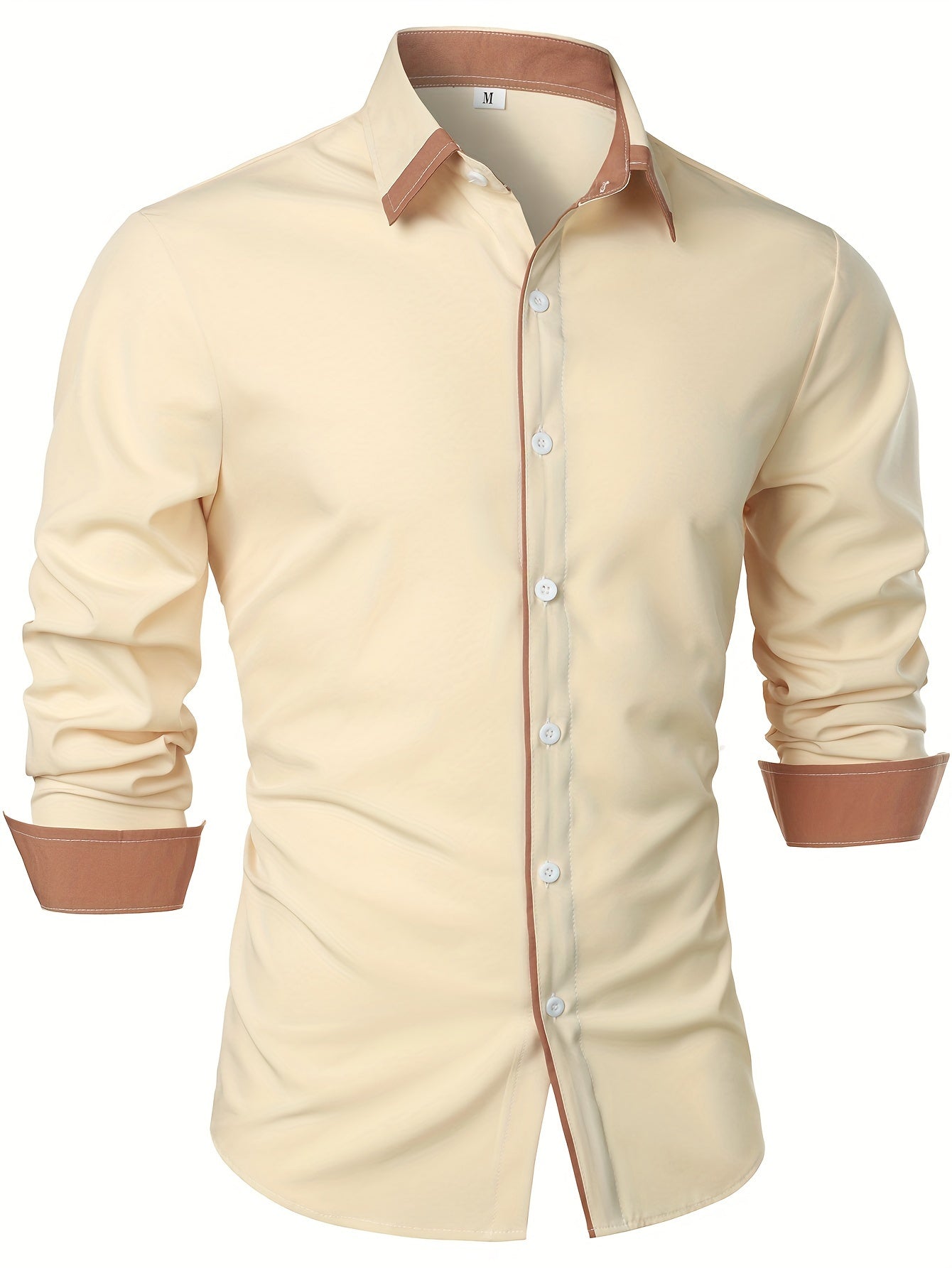 Men's Statement Trim Casual Trim Contrast Color Long Sleeve Shirt