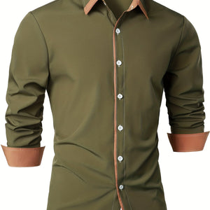 Men's Statement Trim Casual Trim Contrast Color Long Sleeve Shirt