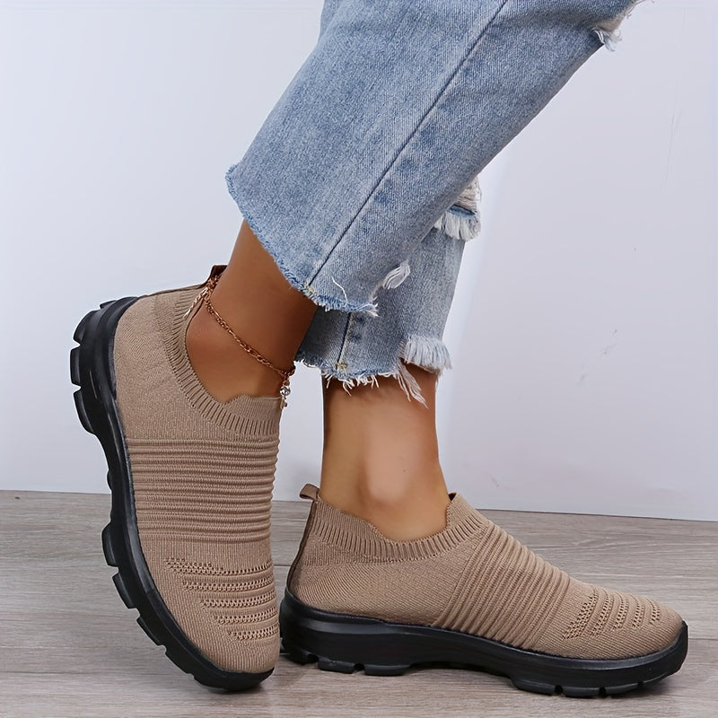 Women's Knit Soft Sole Breathable Mesh Sneakers, Solid Color Slip On Shoes, Women's Footwear