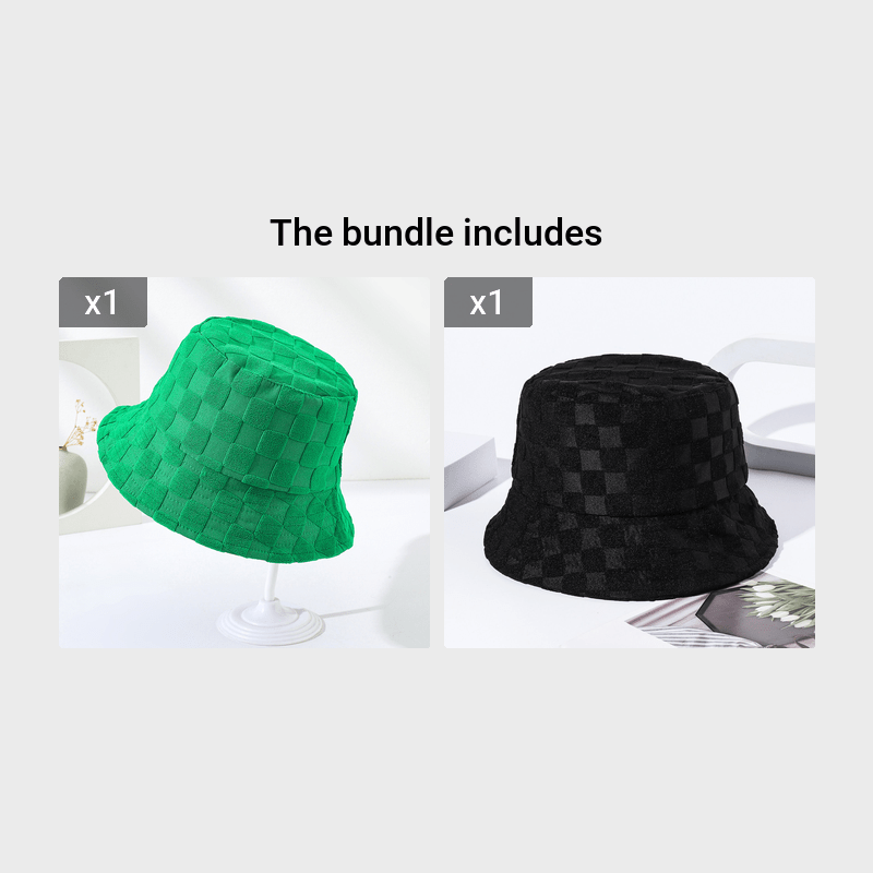 Plaid Embossed Bucket Hat Solid Color Trendy Casual Basin Hat Unisex Couple Fisherman Cap For Women Men