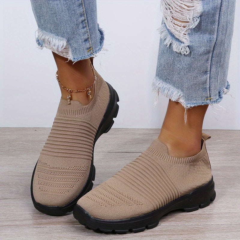 Women's Knit Soft Sole Breathable Mesh Sneakers, Solid Color Slip On Shoes, Women's Footwear