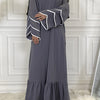 Solid Petal Sleeve Crew Neck Loose Modest Dress, Elegant Tie Waist Ruffled Hem Dress, Women's Clothing