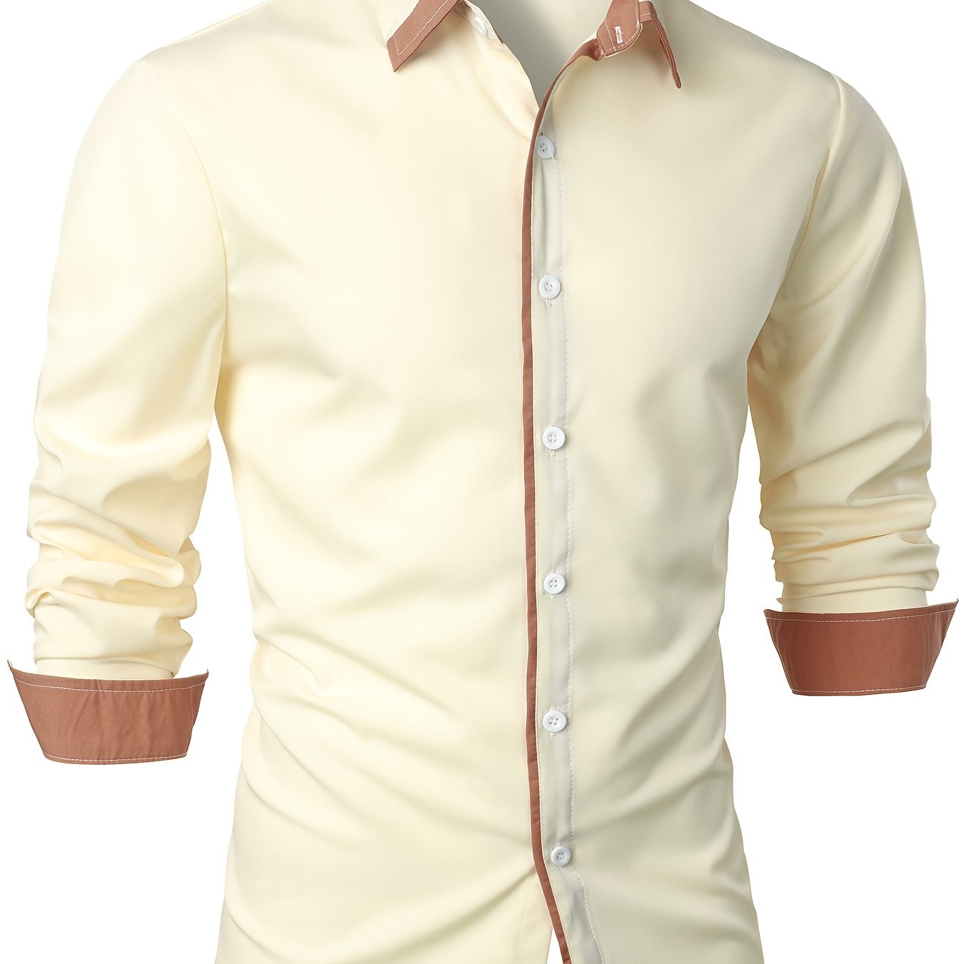 Men's Statement Trim Casual Trim Contrast Color Long Sleeve Shirt