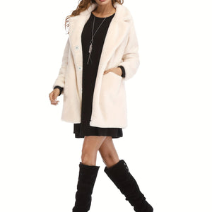Warm Plush Winter Long Sleeve Coat, Casual Loose Fashion Teddy Outerwear for Women