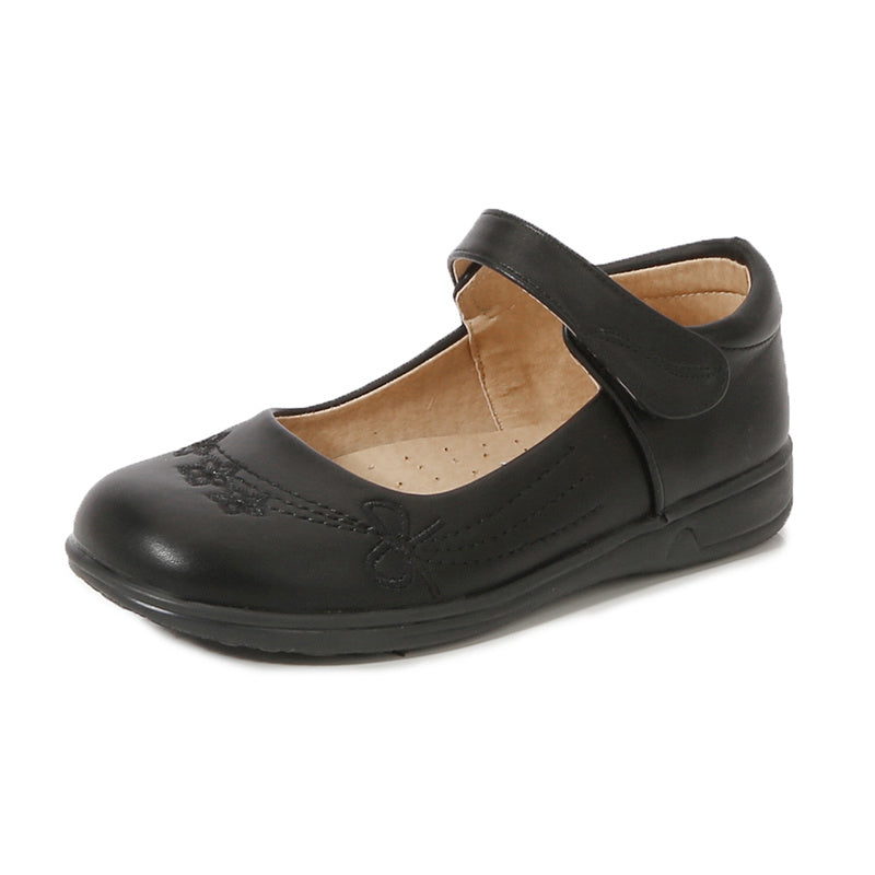 [School Essential] Girls' Black Mary Jane Flats with Bow Detail - Non-Slip, Comfortable PU Insole, Round Toe Casual & Performance Shoes for Students, Perfect for Spring/Autumn, Casual Youngsters Shoes|Strap Adornment Footwear
