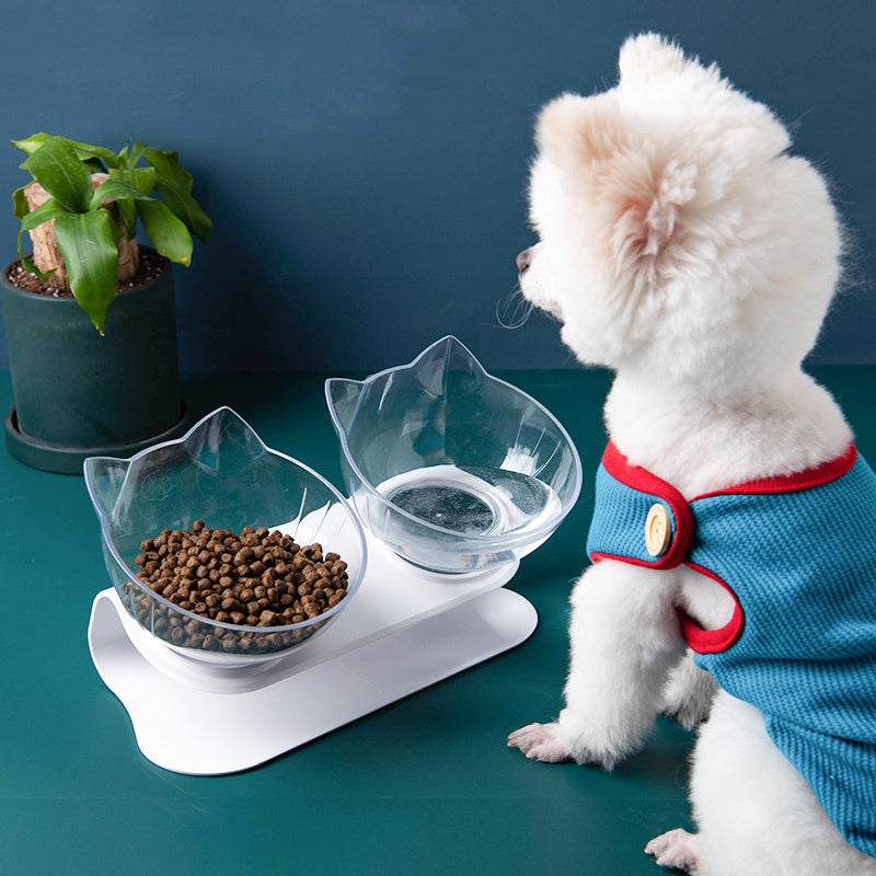New Inclined Food Cat Ear Oblique Mouth Transparent Single Pet Bowl - You Offer