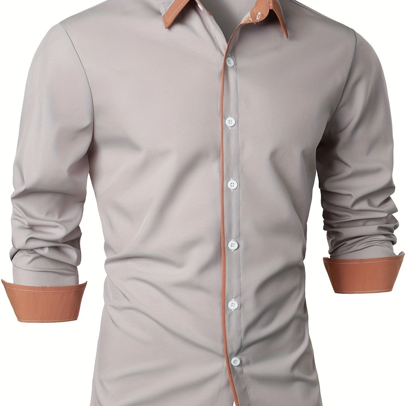 Men's Statement Trim Casual Trim Contrast Color Long Sleeve Shirt