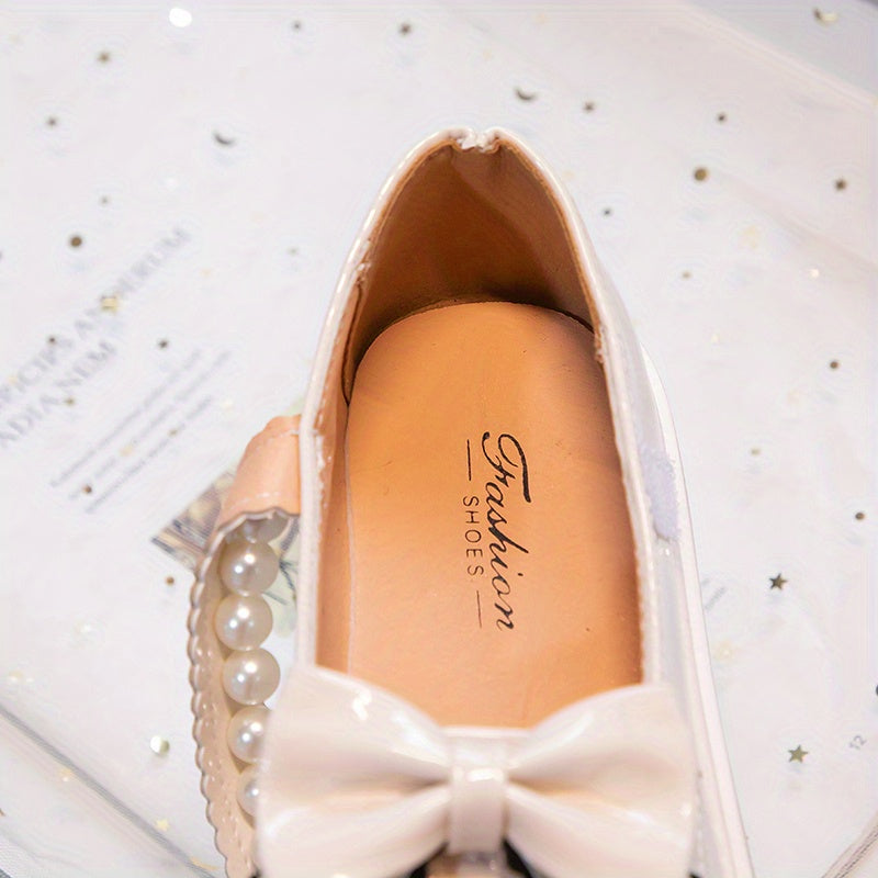 Girls Princess Dress Shoes - Classic Mary Jane Design, Square Toe, Ultra Soft Sole, Anti Slip, Adjustable Ankle Strap - Exquisite Faux Pearl Chain Decor, Perfect for Special Occasions