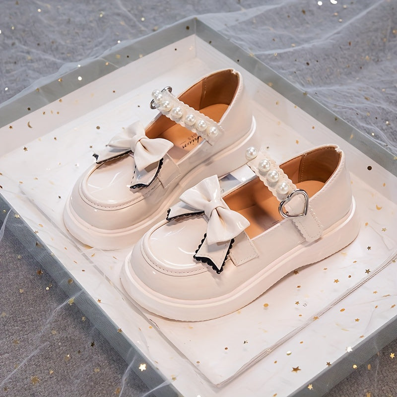 Girls Princess Dress Shoes - Classic Mary Jane Design, Square Toe, Ultra Soft Sole, Anti Slip, Adjustable Ankle Strap - Exquisite Faux Pearl Chain Decor, Perfect for Special Occasions