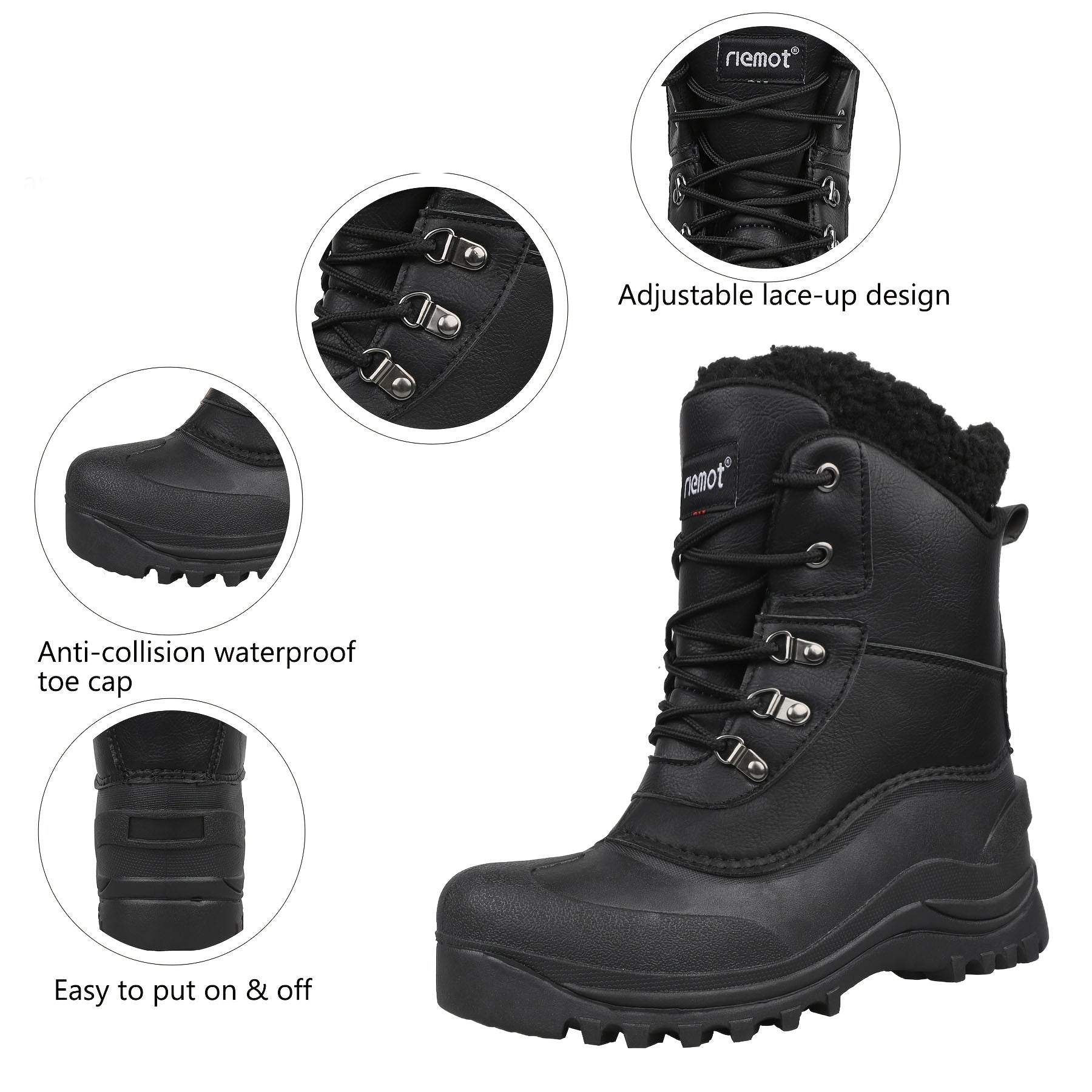 [Popular Choice] Riemot Men's High Quality Snow Boots - Durable, Non-Slip Traction Sole for Hiking, Trekking & Gardening - Warm Fleece Lined Ankle Support, Lace-Up Closure- Versatile All-Season Outdoor Footwear, Winter Hiking