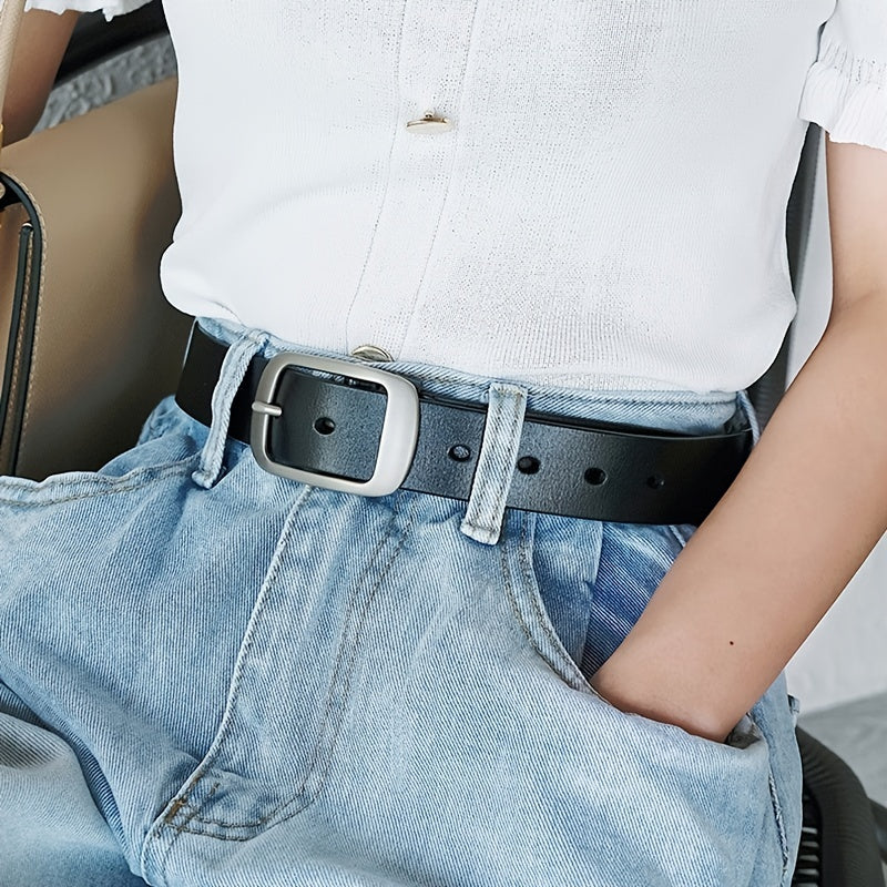 [Genuine Leather Belt for Women] Genuine Leather Belt for Women - Elegant Brown Leather Strap with Metallic-like Buckle, Versatile Fashion Accessory, Sophisticated Design, Highquality Craftsmanship, Stylish Waistband, Durable