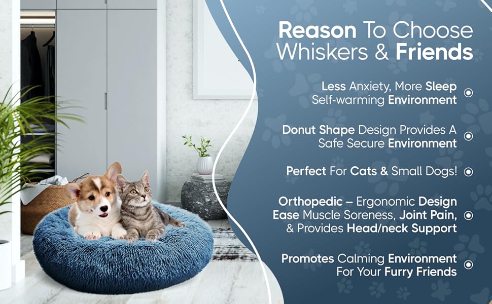 Round Plush Pet Bed - Self Warming Kennel, Machine Washable Mat with Non-Slip Bottom, Soft Cushion House Bed for Cats Dogs