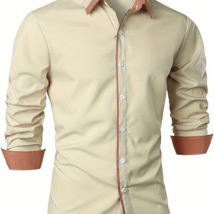 Men's Statement Trim Casual Trim Contrast Color Long Sleeve Shirt