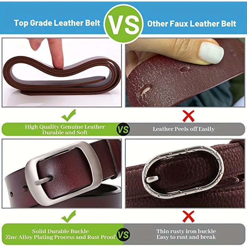 [Genuine Leather Belt for Women] Genuine Leather Belt for Women - Elegant Brown Leather Strap with Metallic-like Buckle, Versatile Fashion Accessory, Sophisticated Design, Highquality Craftsmanship, Stylish Waistband, Durable