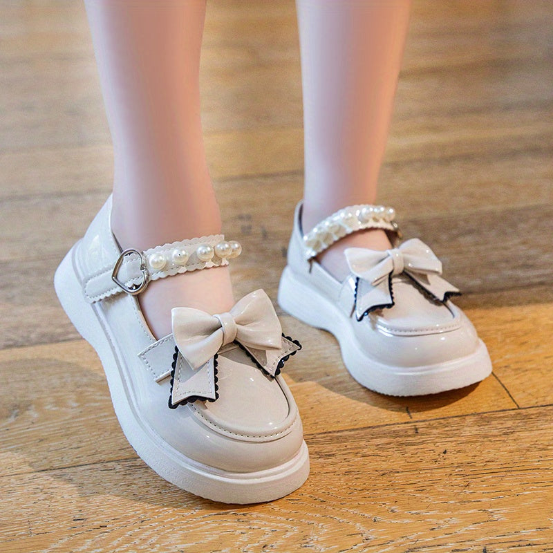 Girls Princess Dress Shoes - Classic Mary Jane Design, Square Toe, Ultra Soft Sole, Anti Slip, Adjustable Ankle Strap - Exquisite Faux Pearl Chain Decor, Perfect for Special Occasions