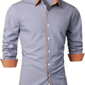 Men's Statement Trim Casual Trim Contrast Color Long Sleeve Shirt