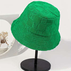 Plaid Embossed Bucket Hat Solid Color Trendy Casual Basin Hat Unisex Couple Fisherman Cap For Women Men