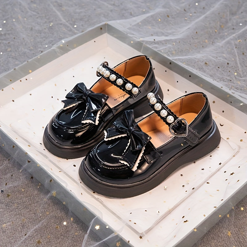 Girls Princess Dress Shoes - Classic Mary Jane Design, Square Toe, Ultra Soft Sole, Anti Slip, Adjustable Ankle Strap - Exquisite Faux Pearl Chain Decor, Perfect for Special Occasions