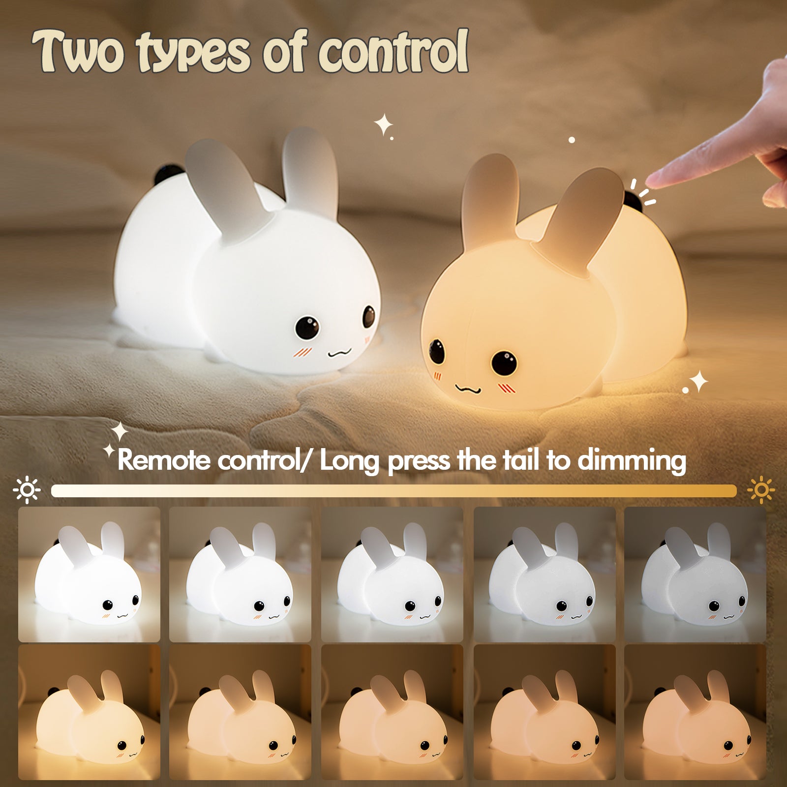 1 Jade Rabbit Silicone Night Light Creative Gift USB Charging Colorful Remote Control Dimming Touch Sleep LED Lights