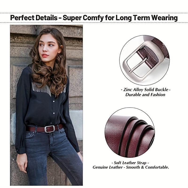 [Genuine Leather Belt for Women] Genuine Leather Belt for Women - Elegant Brown Leather Strap with Metallic-like Buckle, Versatile Fashion Accessory, Sophisticated Design, Highquality Craftsmanship, Stylish Waistband, Durable