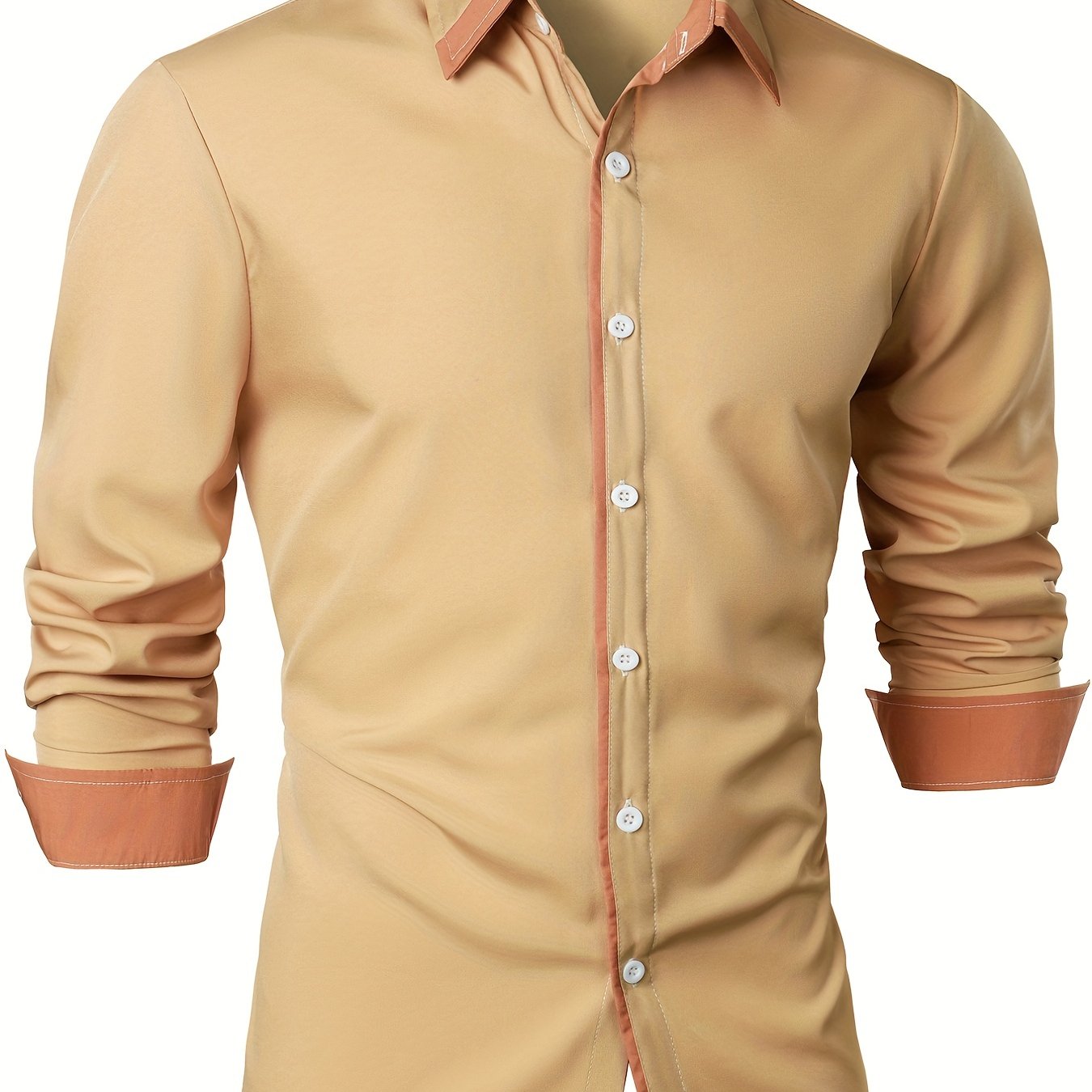 Men's Statement Trim Casual Trim Contrast Color Long Sleeve Shirt