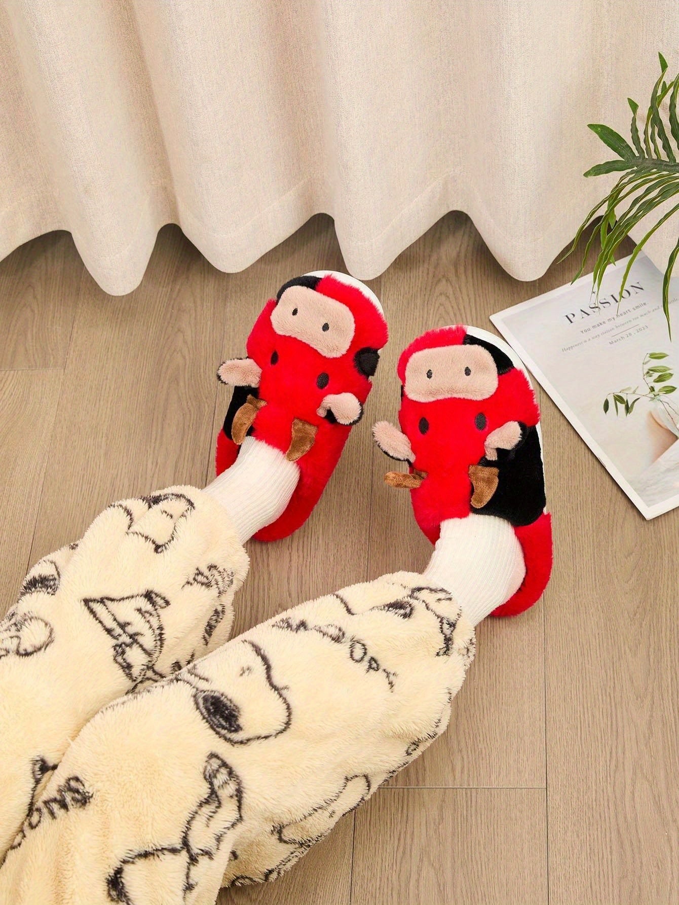 [Cozy Cow Plush Slippers] Warm Cozy Home Cute Cartoon Cow Plush Half-Wrap Slippers | Couple's Matching Thickened