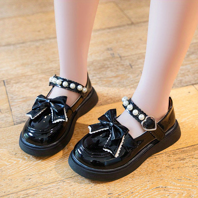 Girls Princess Dress Shoes - Classic Mary Jane Design, Square Toe, Ultra Soft Sole, Anti Slip, Adjustable Ankle Strap - Exquisite Faux Pearl Chain Decor, Perfect for Special Occasions