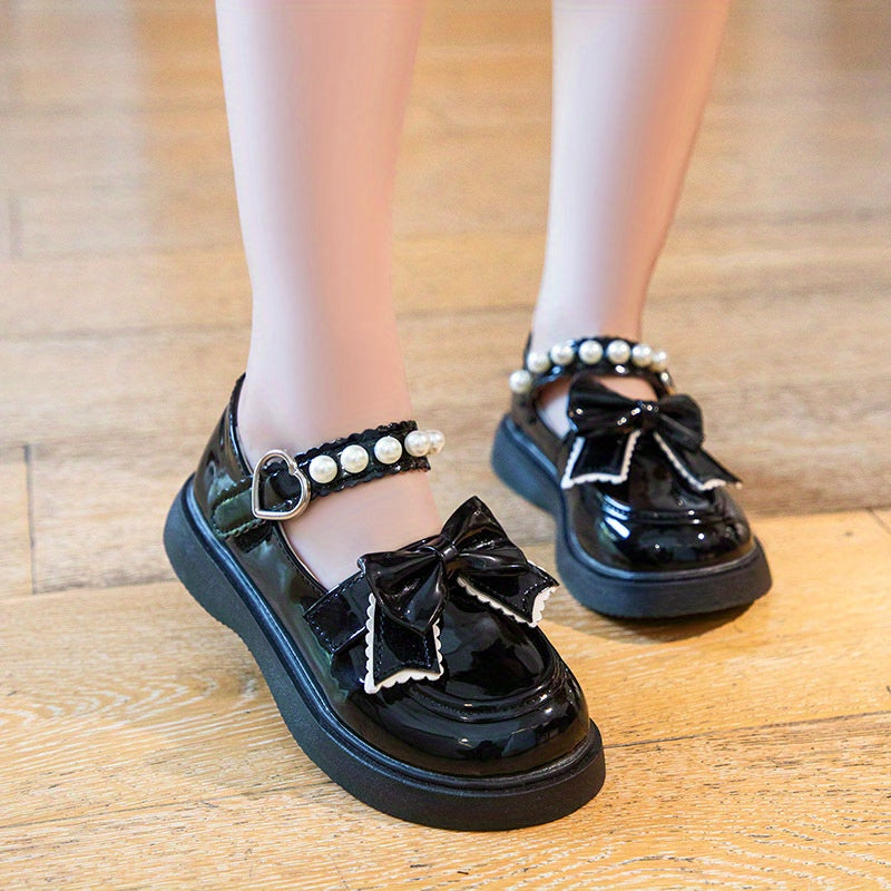Girls Princess Dress Shoes - Classic Mary Jane Design, Square Toe, Ultra Soft Sole, Anti Slip, Adjustable Ankle Strap - Exquisite Faux Pearl Chain Decor, Perfect for Special Occasions