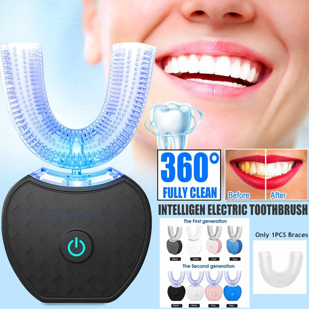 360 Degrees Intelligent Automatic Electric  Toothbrush Waterproof U Type Tooth Brush Whitening Blue Light USB Charging - You Offer