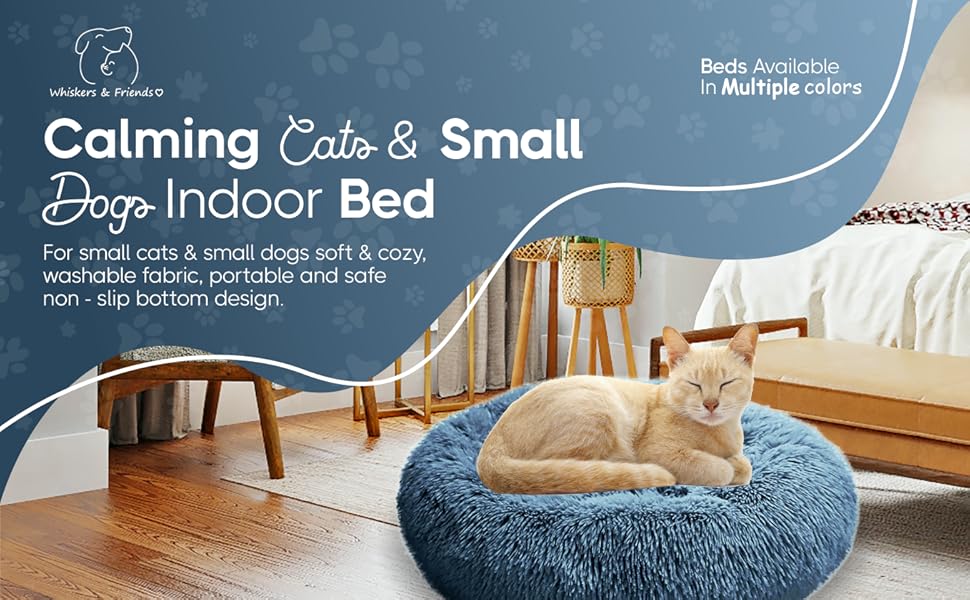Round Plush Pet Bed - Self Warming Kennel, Machine Washable Mat with Non-Slip Bottom, Soft Cushion House Bed for Cats Dogs