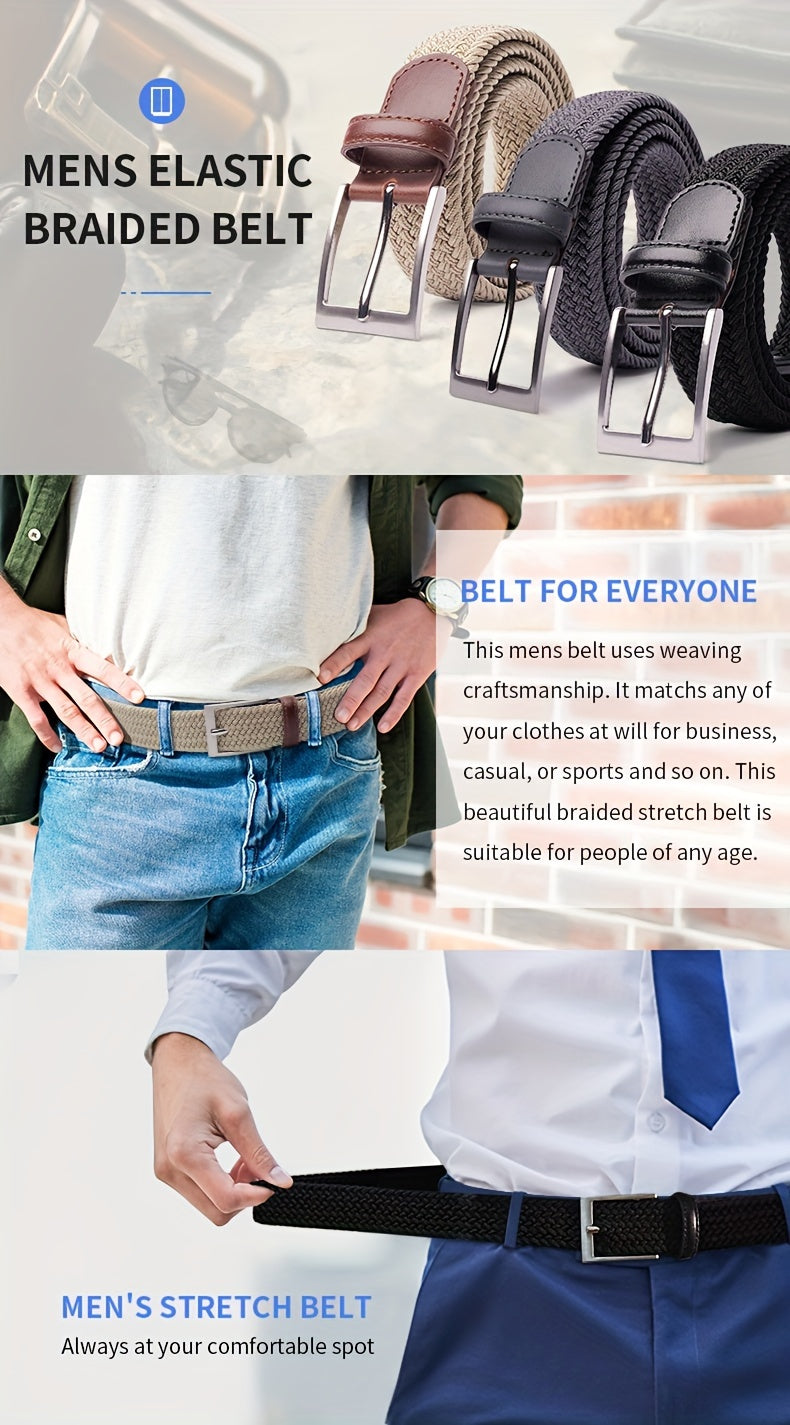 [LCG LUCHENGYI Elastic Belt] LCG LUCHENGYI Unisex Braided Elastic Belts | Stretch Woven Fabric with Square Buckle for Jeans, Golf Shirts, and Casual Wear | Black, Adjustable Fit, Structured Design, Durable Belt Fabric