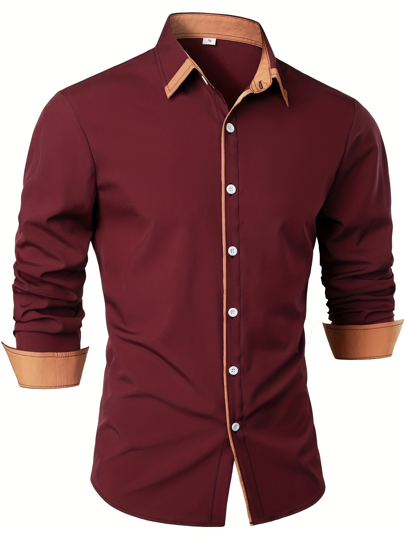 Men's Statement Trim Casual Trim Contrast Color Long Sleeve Shirt