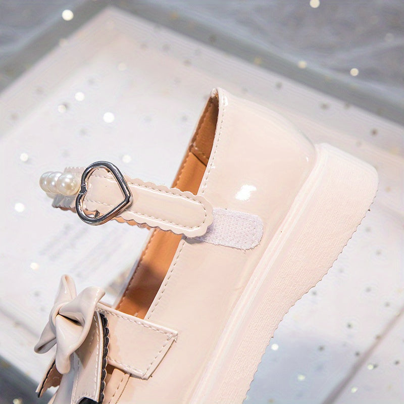 Girls Princess Dress Shoes - Classic Mary Jane Design, Square Toe, Ultra Soft Sole, Anti Slip, Adjustable Ankle Strap - Exquisite Faux Pearl Chain Decor, Perfect for Special Occasions