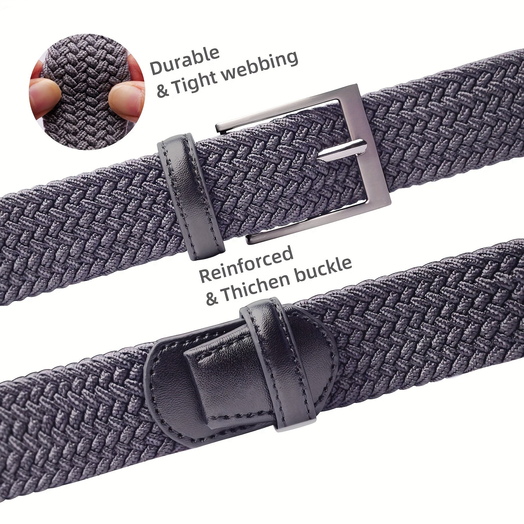 [LCG LUCHENGYI Elastic Belt] LCG LUCHENGYI Unisex Braided Elastic Belts | Stretch Woven Fabric with Square Buckle for Jeans, Golf Shirts, and Casual Wear | Black, Adjustable Fit, Structured Design, Durable Belt Fabric