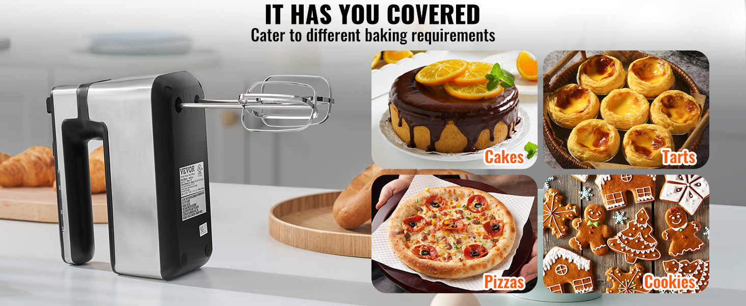 VEVOR Cordless Electric Hand Mixer Continuously Variable Electric Handheld Mixer Baking for Whipp Mixing Egg Cookie Cake Cream - You Offer