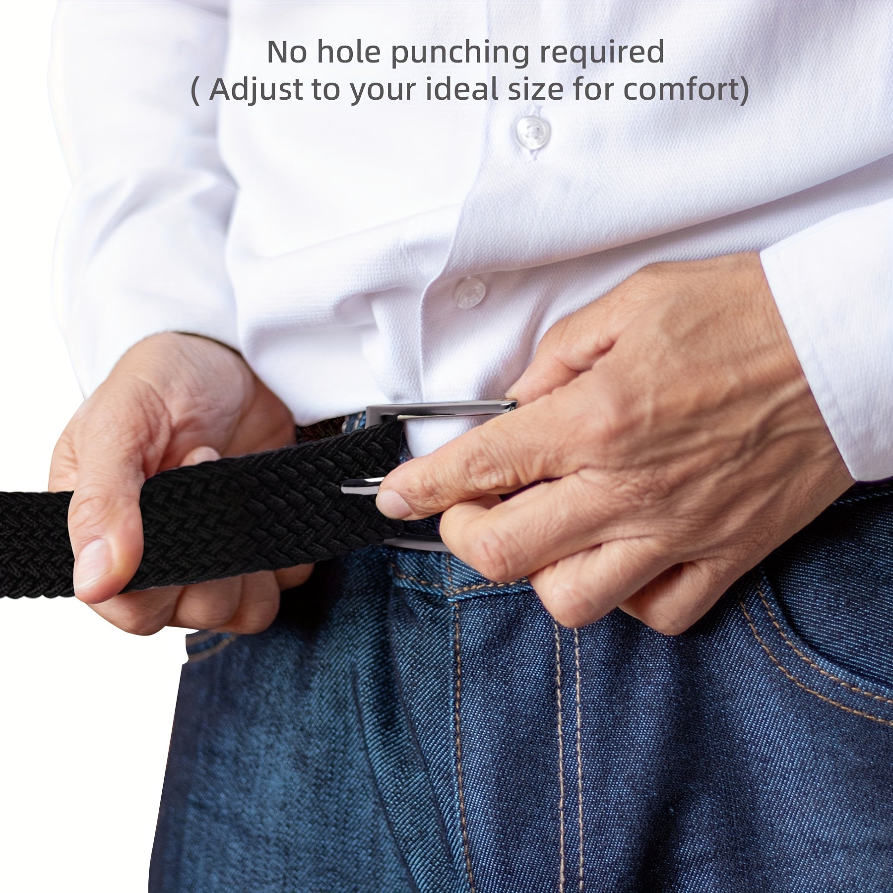 [LCG LUCHENGYI Elastic Belt] LCG LUCHENGYI Unisex Braided Elastic Belts | Stretch Woven Fabric with Square Buckle for Jeans, Golf Shirts, and Casual Wear | Black, Adjustable Fit, Structured Design, Durable Belt Fabric
