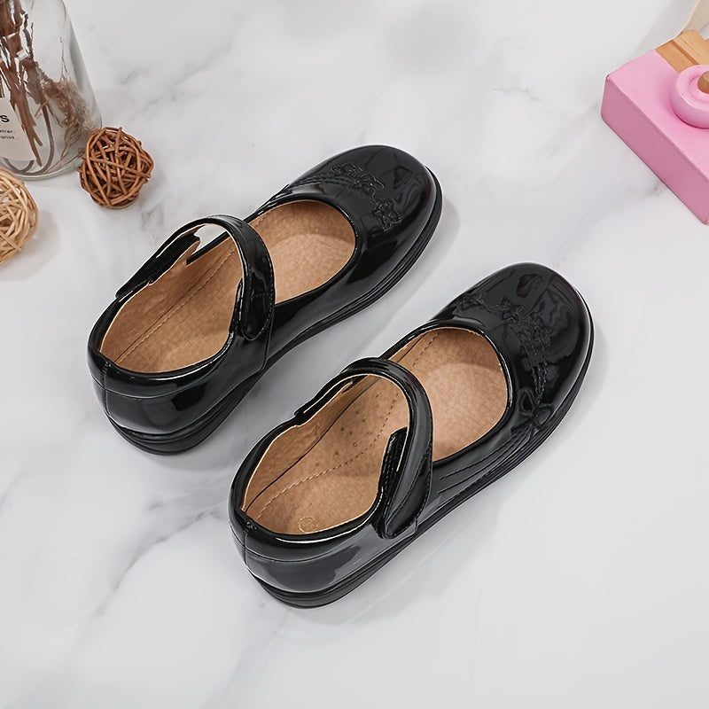 [School Essential] Girls' Black Mary Jane Flats with Bow Detail - Non-Slip, Comfortable PU Insole, Round Toe Casual & Performance Shoes for Students, Perfect for Spring/Autumn, Casual Youngsters Shoes|Strap Adornment Footwear