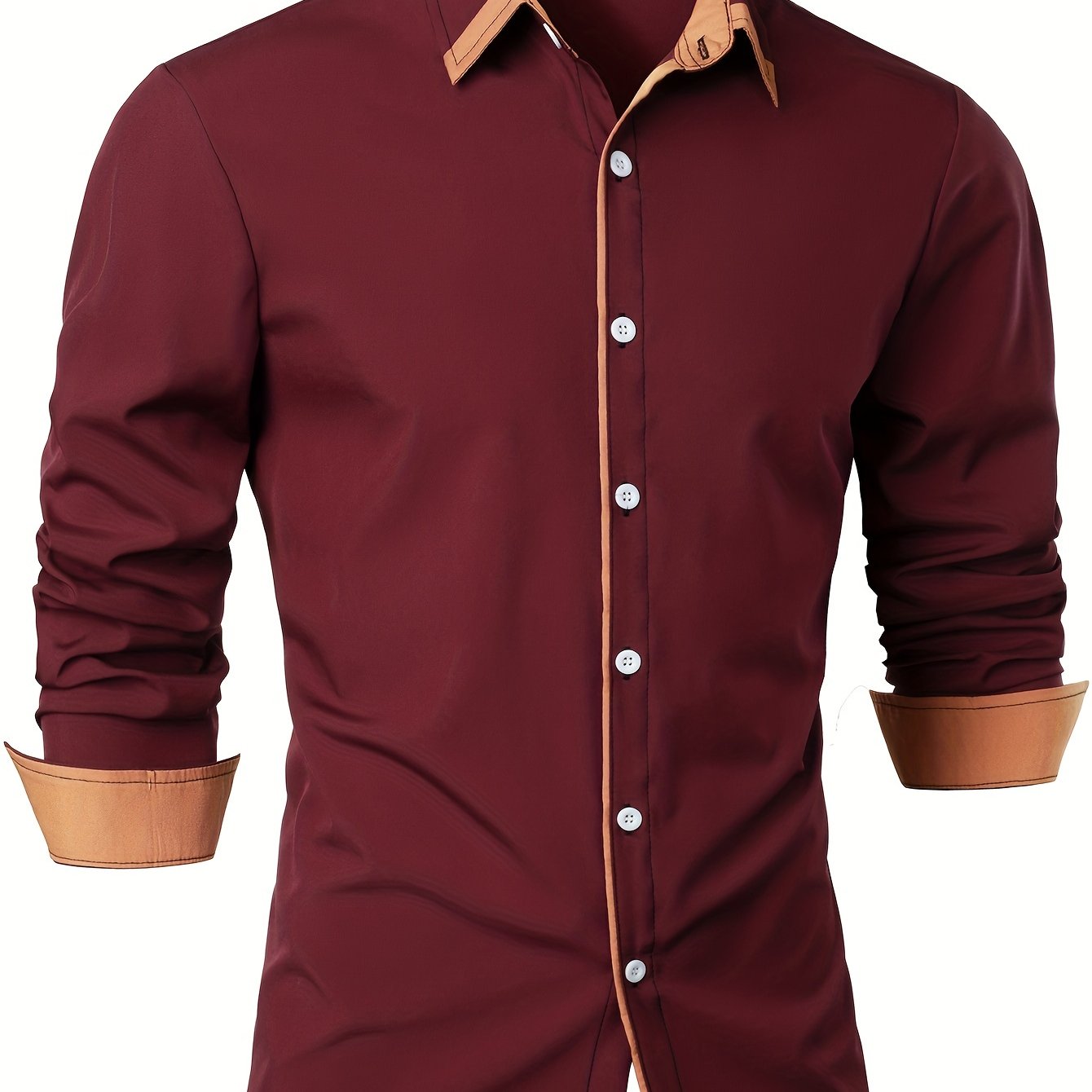 Men's Statement Trim Casual Trim Contrast Color Long Sleeve Shirt