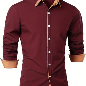 Men's Statement Trim Casual Trim Contrast Color Long Sleeve Shirt