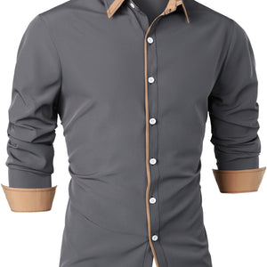 Men's Statement Trim Casual Trim Contrast Color Long Sleeve Shirt